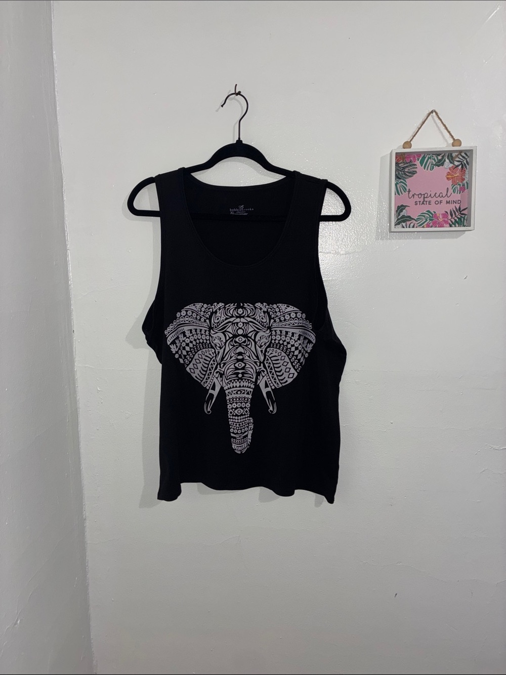 Bobbie Brooks Black Tank Top with White Elephant Graphic
